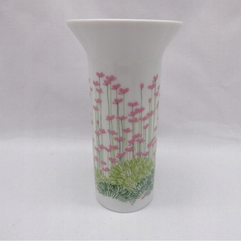 Rosenthal White Porcelain Vase with Pink and Green Floral Pattern